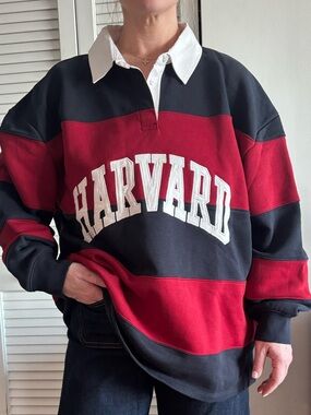 Zara Black and Red Harvard Rugby Sweatshirt